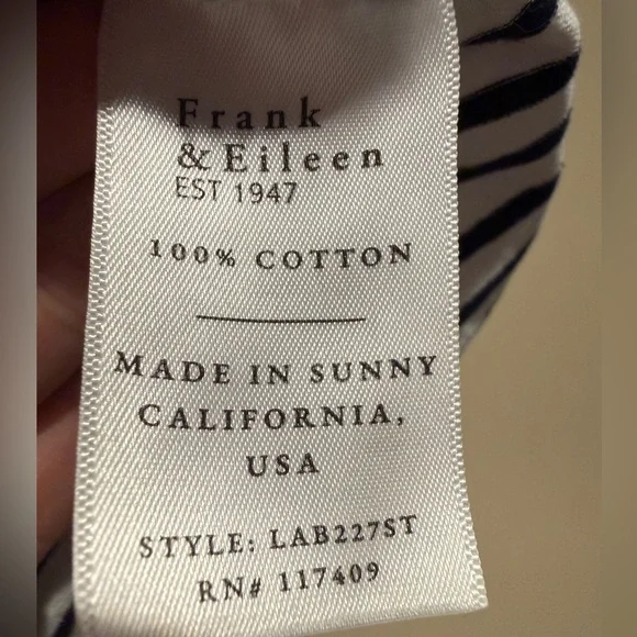 Frank & Eileen Patty Popover short-sleeve Henley white & navy striped XL - Picture 7 of 8